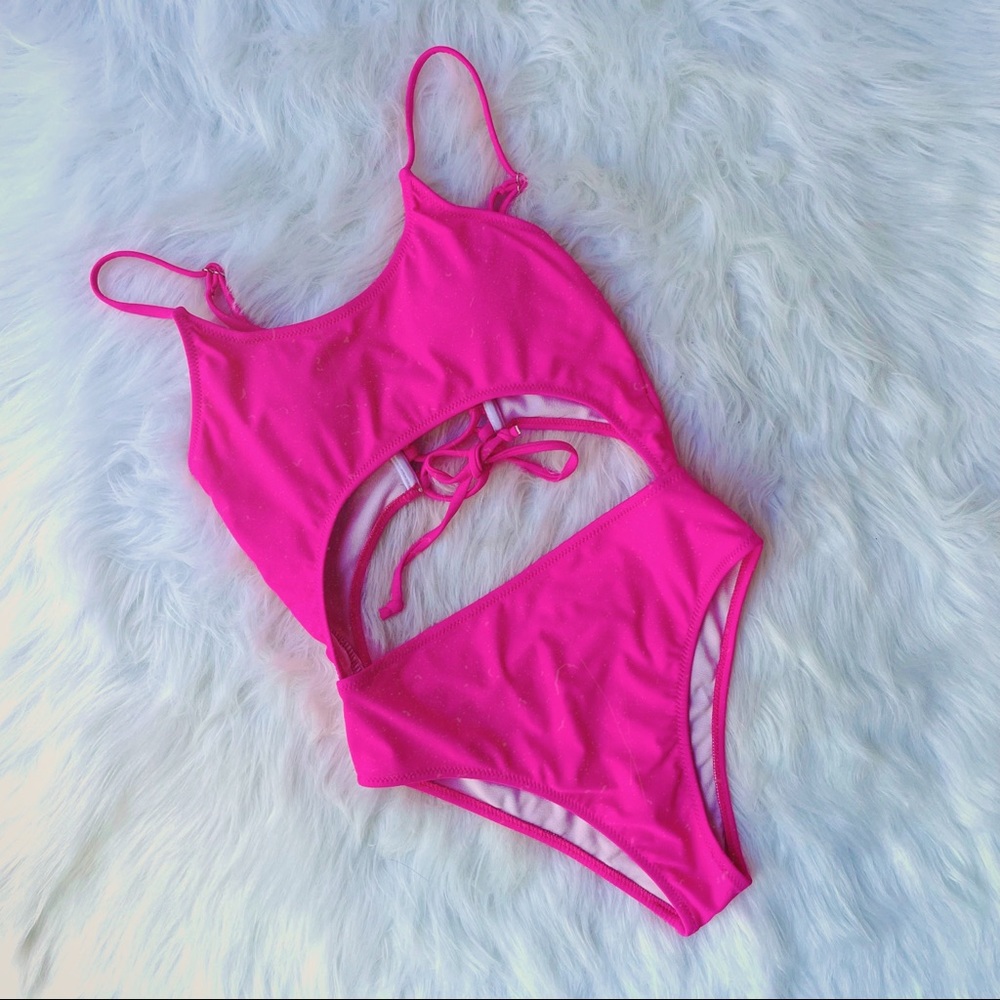 Pink corset back one piece swim suit